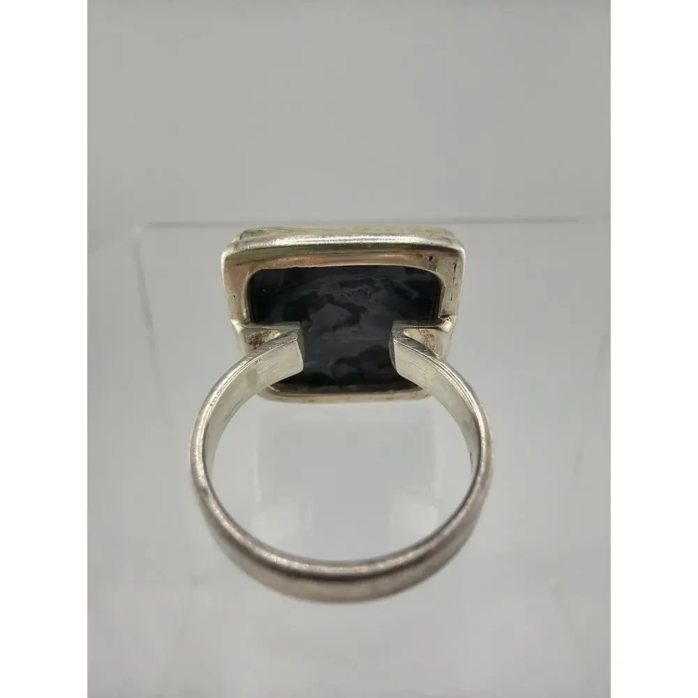 Square Blue Pietersite 925 Sterling Silver Ring Size 6.5